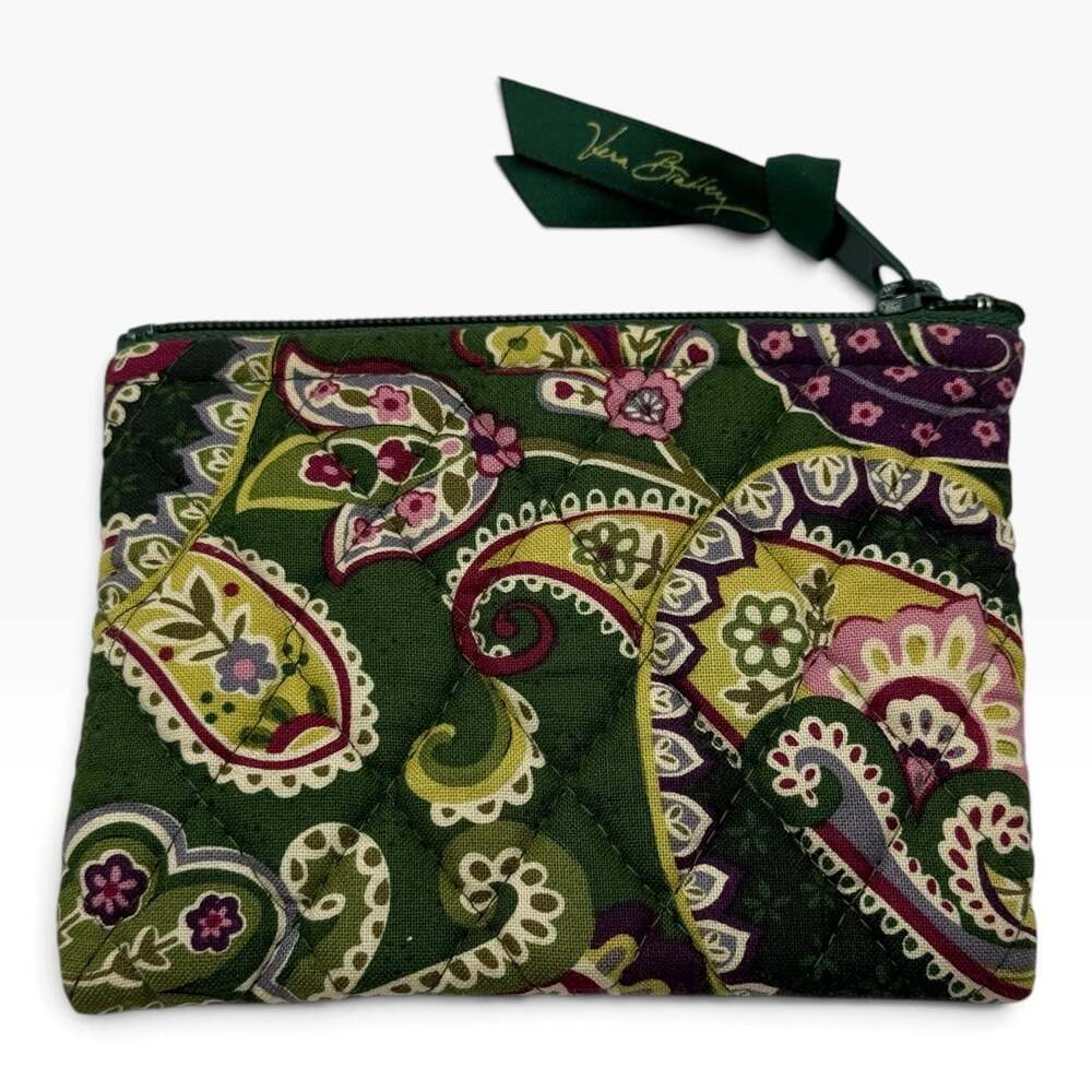 Vera Bradley Green Paisley Quilted Zip Coin Purse Small Wallet Pouch